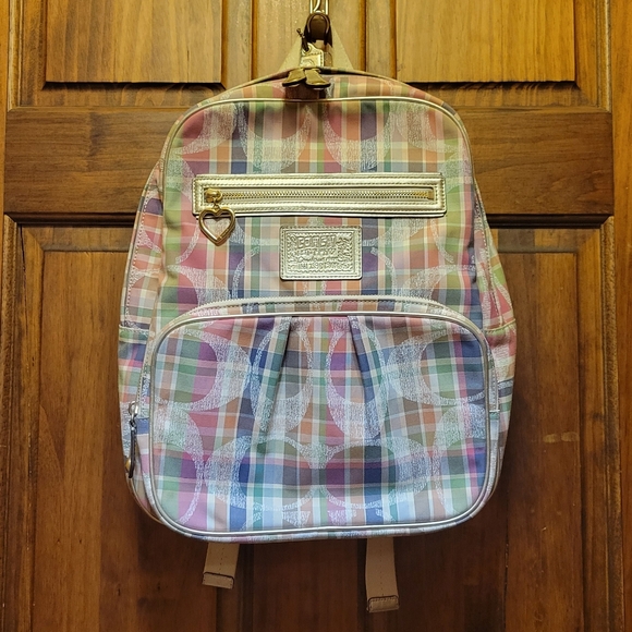 Coach Signature Multi-Color Poppy Madras Backpack F21886 - Picture 16 of 16